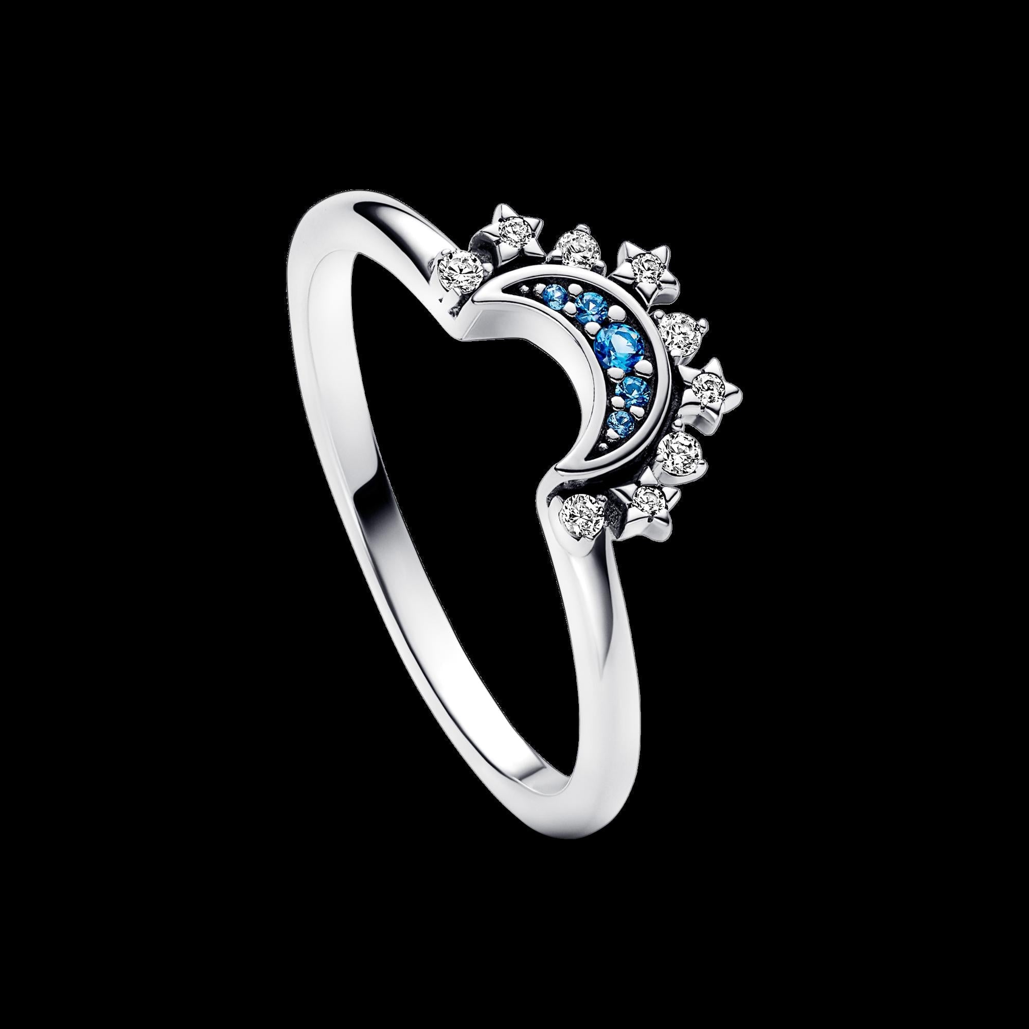 Celestial Blue Sparkling Moon Ring