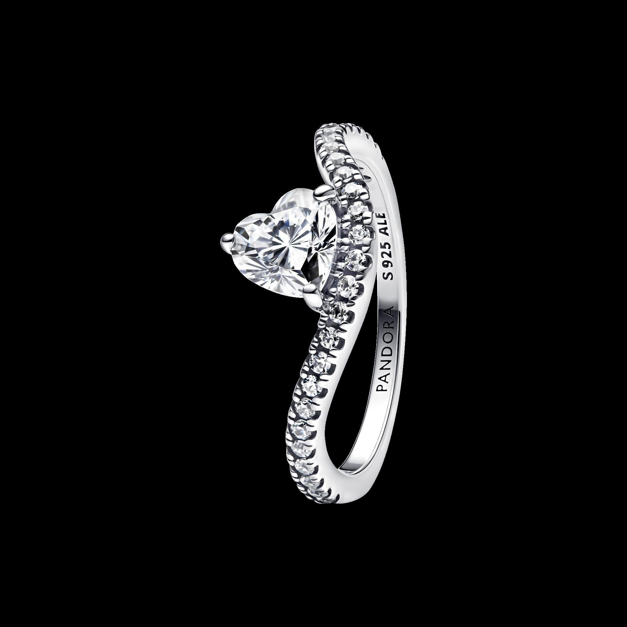 Sparkling Wishbone Heart Ring